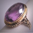 Antique Amethyst Ring Chased Gold 14K Victorian Art Deco Wedding c.1900