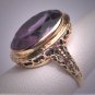 Antique Amethyst Ring Chased Gold 14K Victorian Art Deco Wedding c.1900