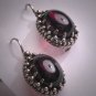 Vintage Georgian Victorian Revival Oval Cabochon Garnet Earrings Etruscan