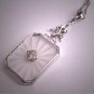 Antique Camphor Glass Crystal Diamond Necklace Vintage Art Deco 1920 14K White Gold