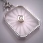 Antique Camphor Glass Crystal Diamond Necklace Vintage Art Deco 1920 14K White Gold