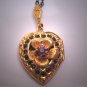 Antique Gold Heart Locket Vintage Victorian Amethyst Paste Necklace Art Deco Nouveau