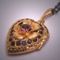 Antique Gold Heart Locket Vintage Victorian Amethyst Paste Necklace Art Deco Nouveau