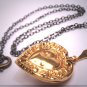 Antique Gold Heart Locket Vintage Victorian Amethyst Paste Necklace Art Deco Nouveau