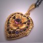 Antique Gold Heart Locket Vintage Victorian Amethyst Paste Necklace Art Deco Nouveau