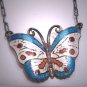 Antique Polychrome Enamel Butterfly Necklace Art Deco Vintage Sterling Silver 1920's