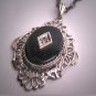 Antique Black Onyx Diamond Filigree Necklace Vintage Art Deco 20s
