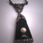 Antique Black Onyx Pearl Rose Cut Lavaliere Necklace Pendant Silver 1920