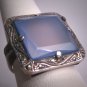 Antique Blue Chalcedony Ring Rose Cut Marcasite Vintage Art Deco 1920