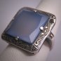Antique Blue Chalcedony Ring Rose Cut Marcasite Vintage Art Deco 1920