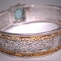 Antique Aquamarine Paste Gold Rhodium Bracelet Vintage Art Deco 1920 Filigree