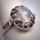 Antique Moonstone Sapphire Wedding Ring Art Deco Retro c.1950 Vintage Engagement
