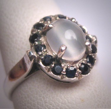 Antique Moonstone Sapphire Wedding Ring Art Deco Retro c.1950 Vintage Engagement