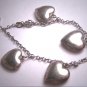 Antique Puffy Heart Charm Bracelet Sterling Silver Victorian c.1900