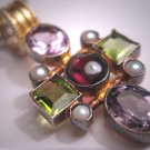 Vintage Etruscan Victorian Georgian Revival Garnet Peridot Pearl Pendant Silver Roman Revival