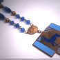 Antique Sapphire Czech Necklace Vintage Victorian Art Deco 1920 Enamel Deer