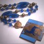 Antique Sapphire Czech Necklace Vintage Victorian Art Deco 1920 Enamel Deer
