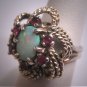 Antique Australian Opal Ruby Ring Vintage Art Deco Wedding