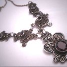 Vintage Garnet Etruscan Necklace Victorian Revival Silver