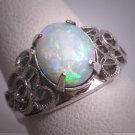 Vintage Australian Opal Ring Wedding Victorian Silver Ornate FiligreeSetting