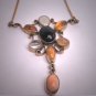 Antique Opal Moonstone Coral Pendant Necklace Victorian Edwardian 1920