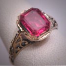 Antique Ruby Ring Vintage Art Deco Wedding Gold Filigree 1920