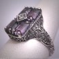 Estate Amethyst Diamond Ring Wedding Victorian Art Deco Style Filigree