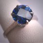Antique Checker Cut Sapphire Wedding Ring Vintage Art Deco White Gold Filigree Crown