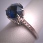 Antique Checker Cut Sapphire Wedding Ring Vintage Art Deco White Gold Filigree Crown