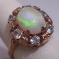 Estate Australian Opal White Sapphire Ring Vintage Victorian Art Deco Wedding 1930