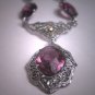 Antique Ornate Amethyst Paste Necklace Rhodium Filigree Vintage Art Deco 1920