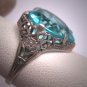 Antique Heart Aquamarine Ring Wedding Vintage Art Deco Floral Filigree c1920