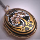 Estate Vintage Enamel Locket Pendant Necklace Floral Michaela Frey Victorian Art Nouveau