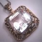 Antique Rock Crystal Pendant Necklace Vintage Art Deco Floral 1920