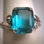Antique Teal Aquamarine Paste Ring Wedding Vintage Art Deco c1930