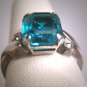 Antique Teal Aquamarine Paste Ring Wedding Vintage Art Deco c1930