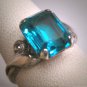 Antique Teal Aquamarine Paste Ring Wedding Vintage Art Deco c1930