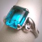 Antique Teal Aquamarine Paste Ring Wedding Vintage Art Deco c1930