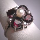 Antique Style Garnet Pearl Ring Wedding Victorian Retro Deco
