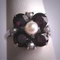 Antique Style Garnet Pearl Ring Wedding Victorian Retro Deco