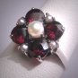 Antique Style Garnet Pearl Ring Wedding Victorian Retro Deco