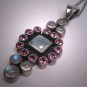 Vintage Moonstone Rubelite Tourmaline Lavaliere Pendant Necklace Victorian Art Deco Style