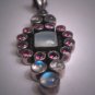 Vintage Moonstone Rubelite Tourmaline Lavaliere Pendant Necklace Victorian Art Deco Style
