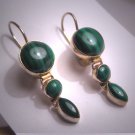 Vintage Malachite Victorian Style Earrings Gold Drops