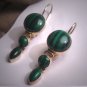 Vintage Malachite Victorian Style Earrings Gold Drops