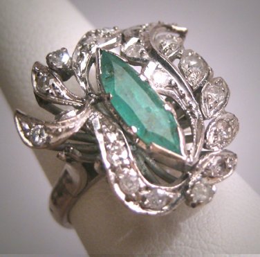 Antique Emerald Diamond Ring Vintage Art Deco Wedding Palladium 1930