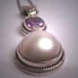 Vintage Mabe Pearl Amethyst Pendant Necklace Victorian Style 14mm Pearl