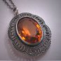 Antique Citrine Pendant Necklace Art Deco Victorian c.1900 Silver Filigree