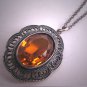 Antique Citrine Pendant Necklace Art Deco Victorian c.1900 Silver Filigree