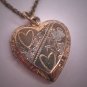Antique Victorian Gold Heart Locket Necklace Vintage Floral Chain 1920